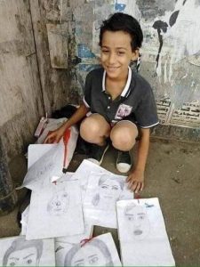 الطفل الرسام.. مصطفى يرسم و يبيع رسوماته ب١٥ جنيه لتجهيز شقيقته 2