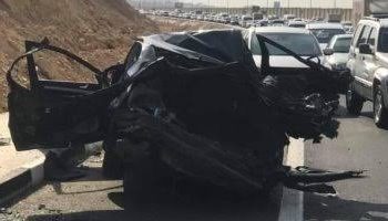 مصرع سيدة وإصابة 2 بحادث تصادم سيارتين أعلى طريق السويس الصحراوى 1