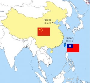 خريطة توضح الفارق الضئيل بين العاصمة الصينية بكين والعاصمة التايوانية تايبه