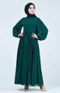 فستان دانتيل اخضر للمحجبات