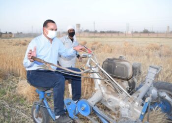 رئيس جامعة سوهاج يحصد القمح و يفطر مع عمال المزرعة 1