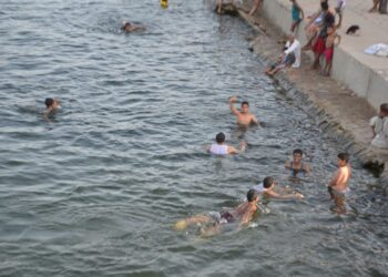 صور.. أهالى الأقصر يهربون من الحر بالسباحة فى النيل في نهار رمضان 3