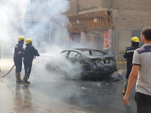 نشوب حريق بسيارة كيا بحي العمرانية 4