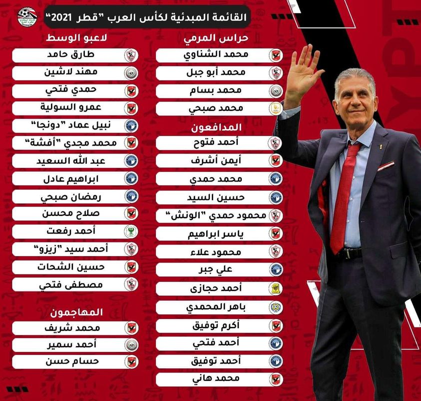 قائمة منتخب مصر لكأس العرب بوجود أفشة وشريف