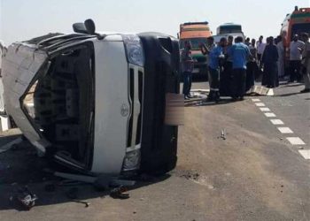 مصرع وإصابة 22 في حادث تصادم على صحراوي بني سويف