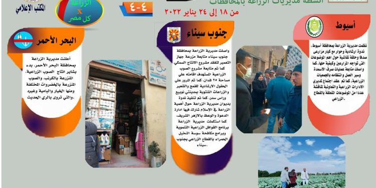 «الزراعة في كل مصر» تعرف على أنشطة وجهود مديريات الزراعة خلال الفترة من 18 الى 24 يناير
