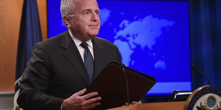 Acting Secretary of State John Sullivan finishes speaking about the release of the 2017 country reports on human rights practices during a news conference at the State Department in Washington, Friday, April 20, 2018. (AP Photo/Susan Walsh)