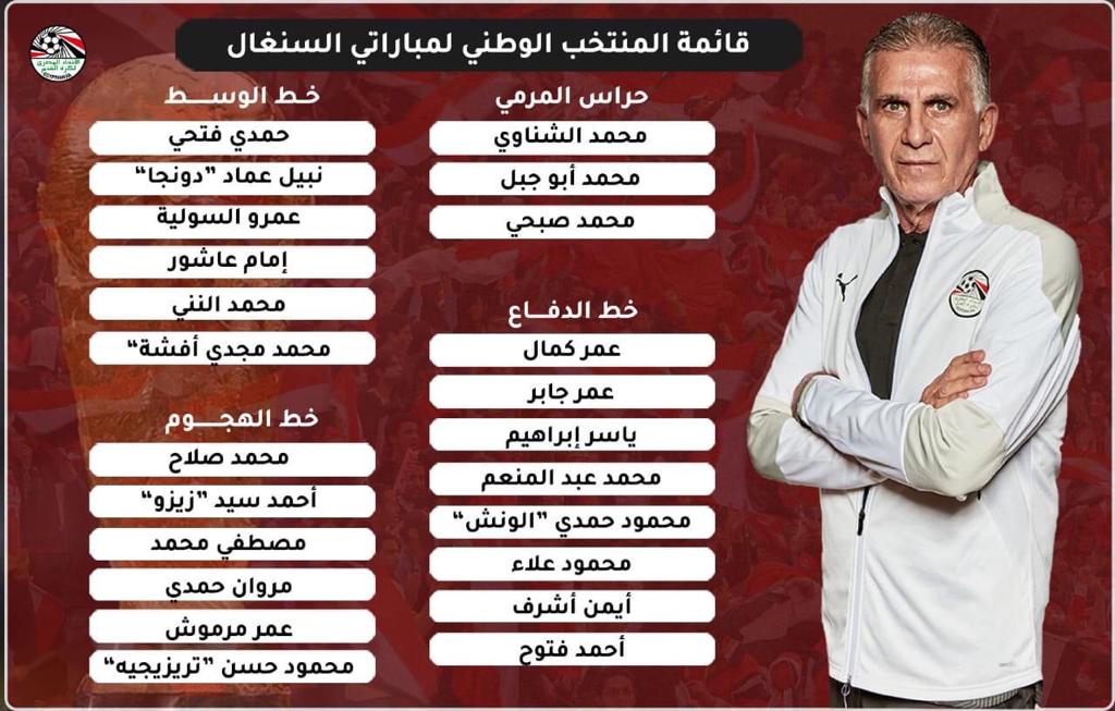 رسميًا.. كيروش يعلن قائمة منتخب مصر لمواجهتي السنغال 1