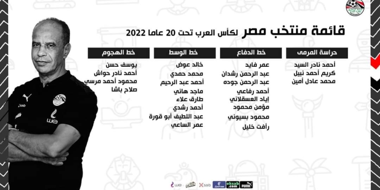 محمود جابر يعلن قائمة مصر تحت20 عاما استعدادا لكأس العرب 1