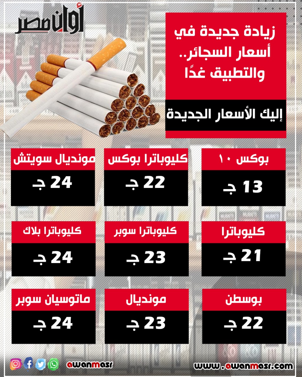 انفوجراف| أسعار السجائر الجديدة