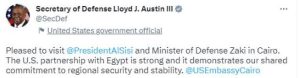 وزير الدفاع الأمريكي: سعدت بزيارة الرئيس السيسي.. وشراكتنا قوية مع مصر 2