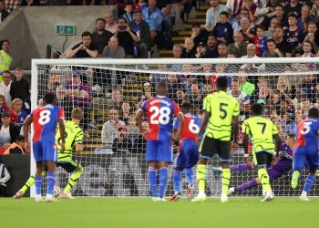 LONDON, ENGLAND - AUGUST 21: Martin Odegaard of Arsenal scores a penalty for the team's first goal during the Premier League match between Crystal Palace and Arsenal FC at Selhurst Park on August 21, 2023 in London, England. (Photo by Julian Finney/Getty Images)