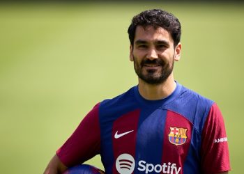 SANT JOAN DESPI, SPAIN - JULY 17: Ilkay Gundogan of FC Barcelona looks on as he is unveiled as new FC Barcelona player at Ciutat Esportiva Joan Gamper on July 17, 2023 in Sant Joan Despi, Spain. (Photo by Alex Caparros/Getty Images)