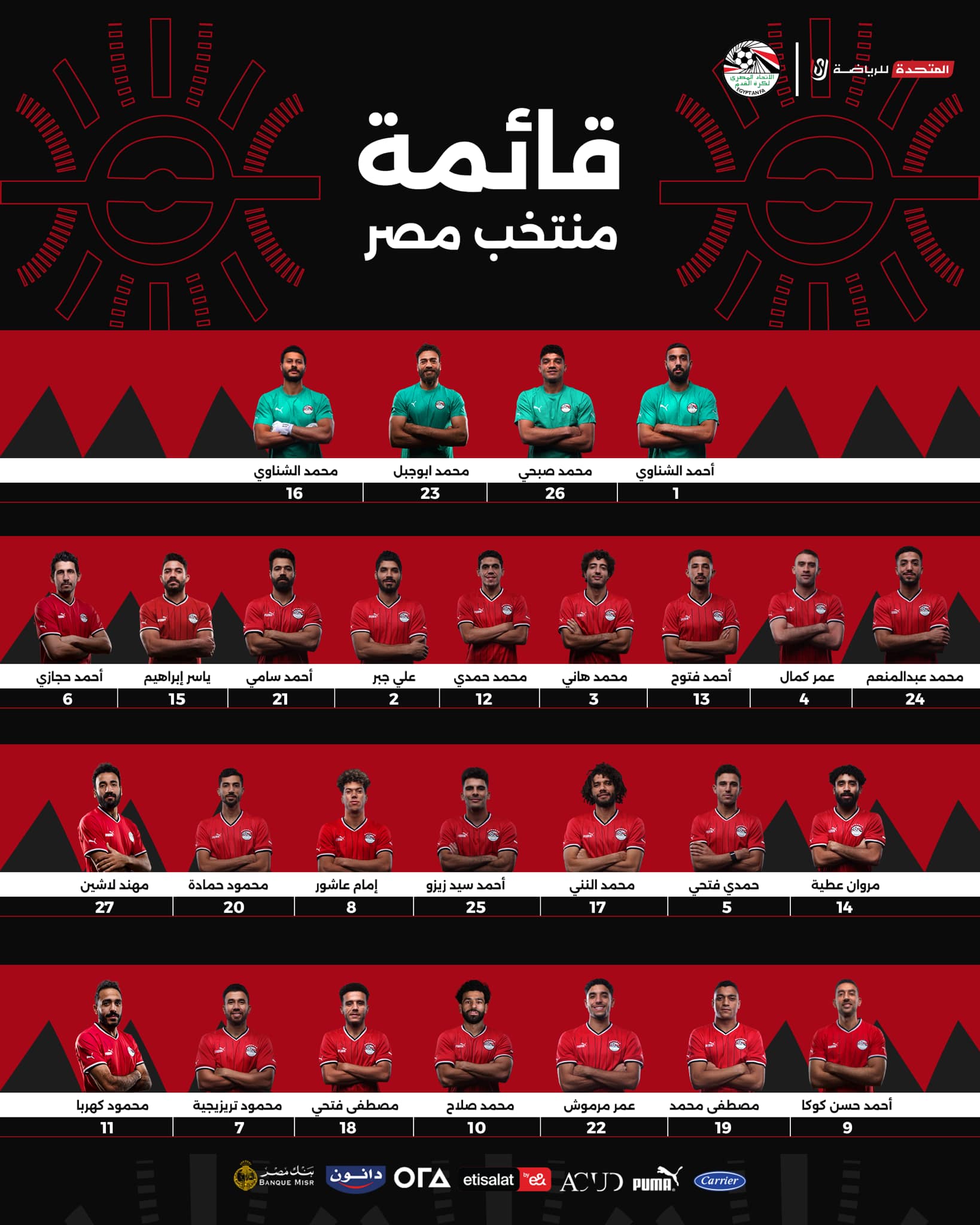 قائمة منتخب مصر فى أمم أفريقيا 2023