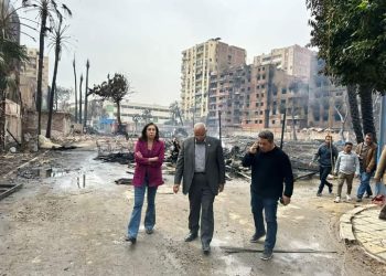 وزيرة الثقافة تتوجه لموقع حريق " الحارة الشعبية " بستديو الأهرام 5