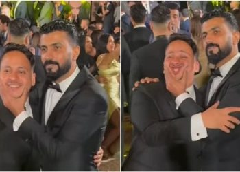 المخرج محمد سامي يداعب كريم عفيفي في حفل زفاف شقيقته ريم 2
